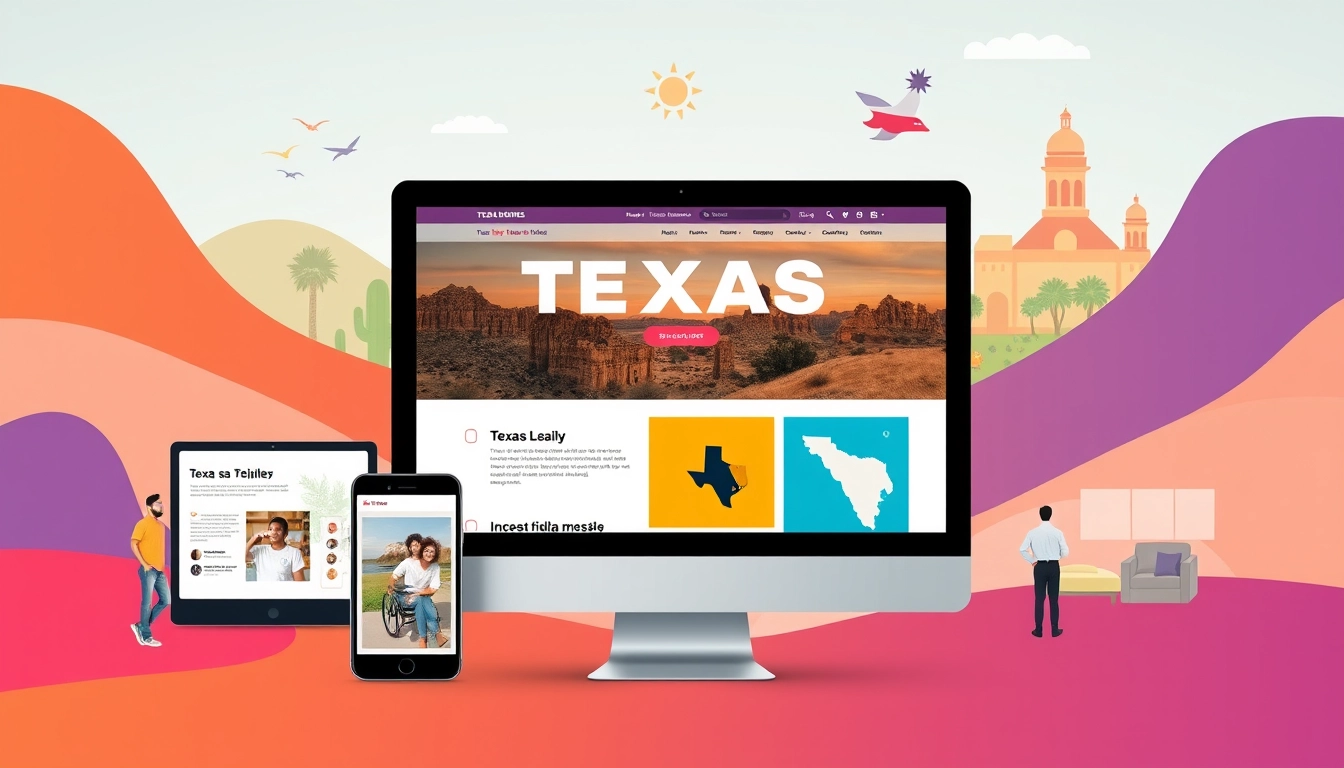 modern website design elements for texas web design showcasing responsive layouts and diverse color palettes