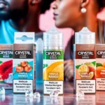 Crystal Vape 6000 Puffs package featuring various flavors including Watermelon Ice and Strawberry Raspberry